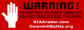 a sticker that says - buying this cd funds lawsuits against families and children